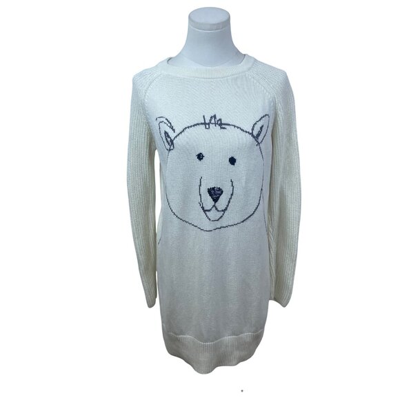 Gap Kids White Knit Sweater Cotton Blend Bear Graphic Long Sleeve Pullover Sz XX - Picture 1 of 7